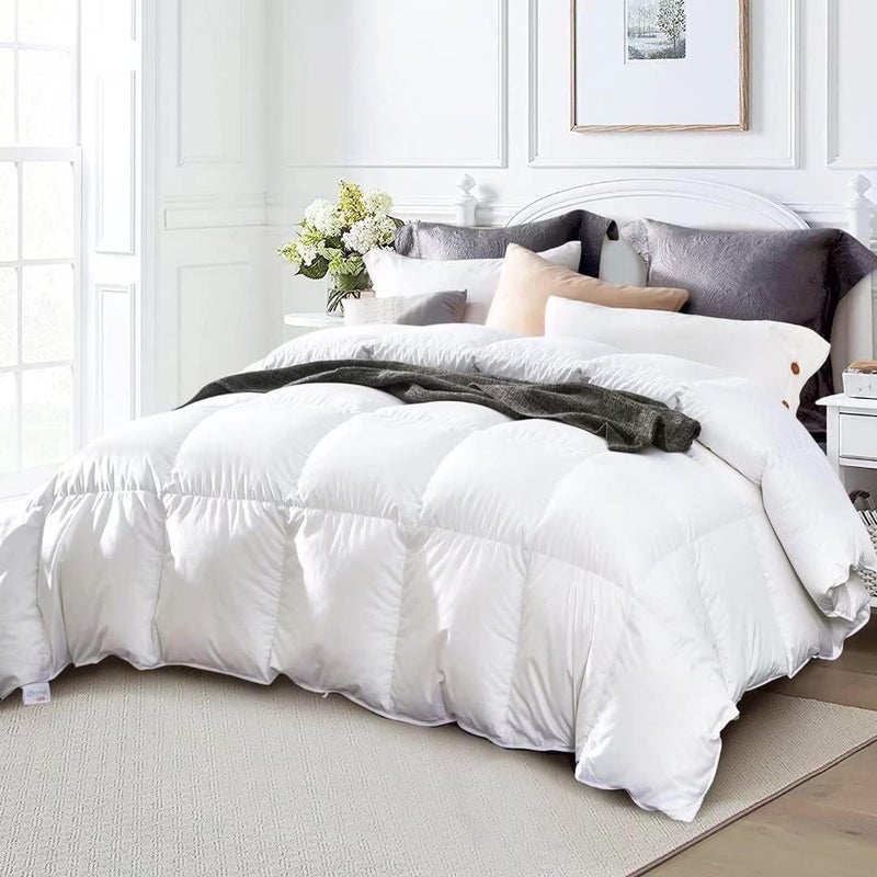 Globon Queen Size Down Comforter - All Season Duvet Insert with Medium Warmth, Soft and Noiseless Cover,8 Corner Tabs,Machine Washable - White - Image 2